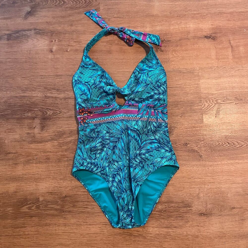 NWT Skinny Dippers Women's Swimsuit Toffee Soft Cup halter one piece size large